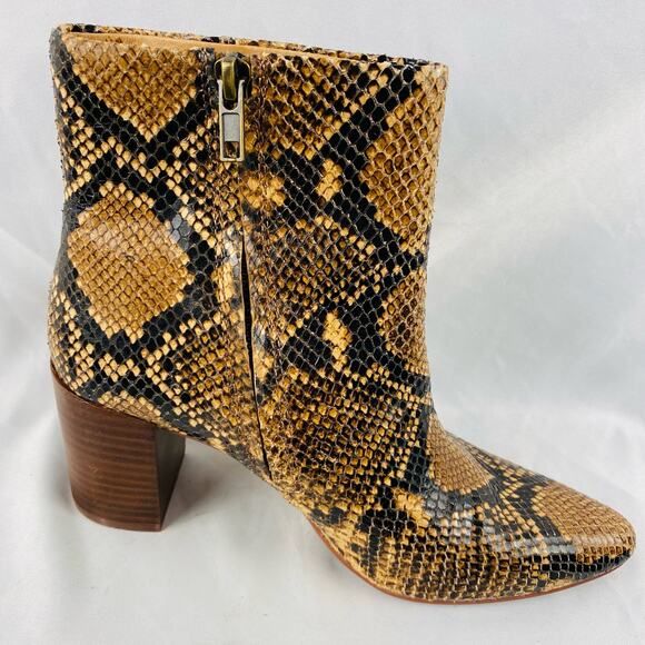 Madewell Fiona Snakeskin Embossed Leather Tan Stacked Heel Ankle Boot Size 6 - Picture 2 of 10